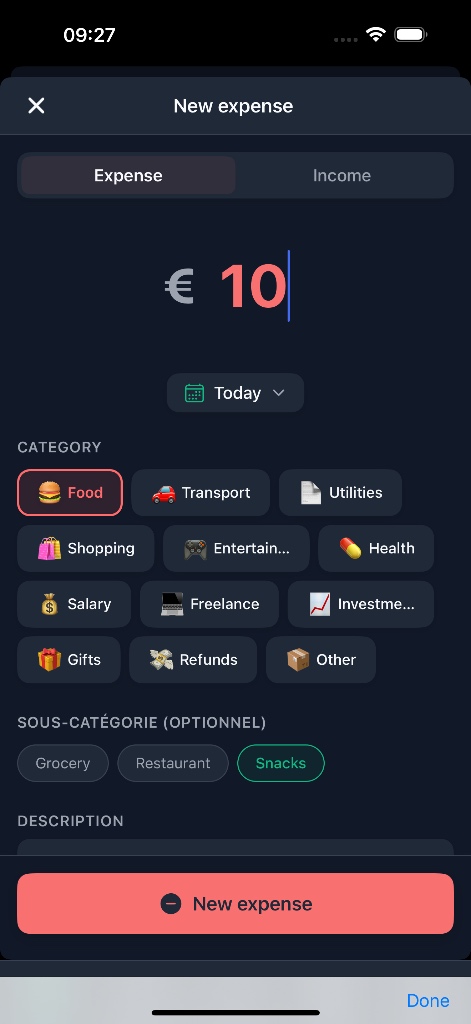 MicroBudget Settings Page dark mode